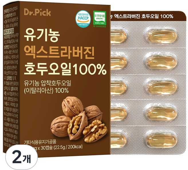 닥터픽 유기농 엑스트라버진 호두오일 100% 22.5g, 2개, 30정