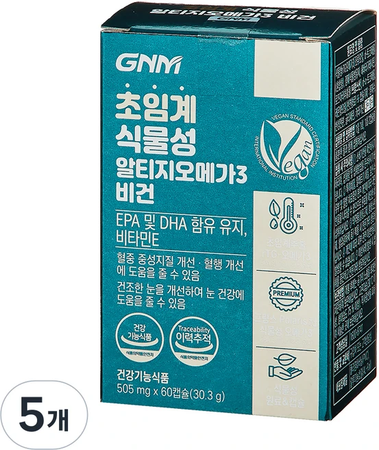 자연의품격 초임계 식물성 알티지오메가3 비건 비타민E, 60정, 5개 - 쿠팡
