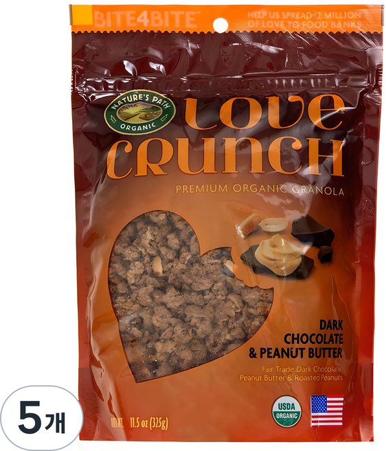 네이쳐스패스 러브 크런치 다크초코 앤 피넛버터 그래놀라 시리얼, 325g, 5개