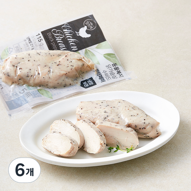 참프레 동물복지 인증 닭가슴살 수비드 블랙페퍼, 115g, 6개, 1개입