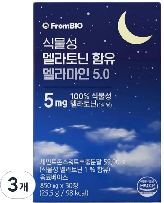 프롬바이오 식물성 멜라토닌 함유 멜라마인 5.0, 30정, 3개 - 쿠팡