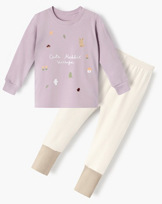 unifriend 兒童款 Rabbit Garden 40支羅紋全彈性修身九分上下套裝