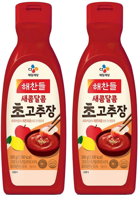 해찬들 새콤달콤 초고추장 튜브형, 500g, 2개