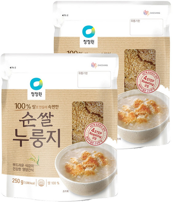 청정원 순쌀 누룽지, 250g, 2개