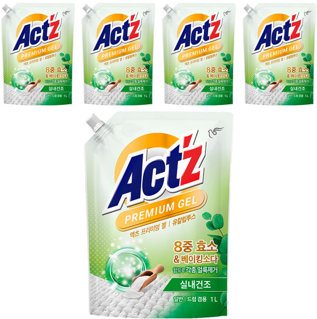 액츠 프리미엄젤 세탁세제 유칼립투스 리필, 1L, 5개