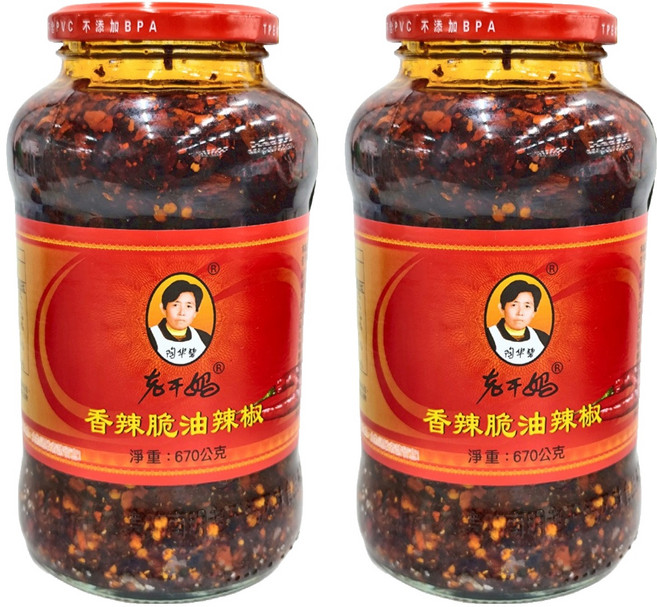 老干媽 香辣脆油辣椒 洋蔥香 花椒麻 辣椒辣 焦香甘美, 670g, 2罐