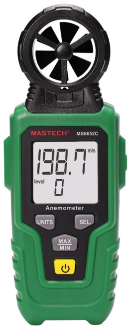 MASTECH 邁世 數位風速計 MS6652C 風速測量/風力等級 溫度測量/風量測量 LCD顯示器/最大顯示9999 自動關機/背光, 1個