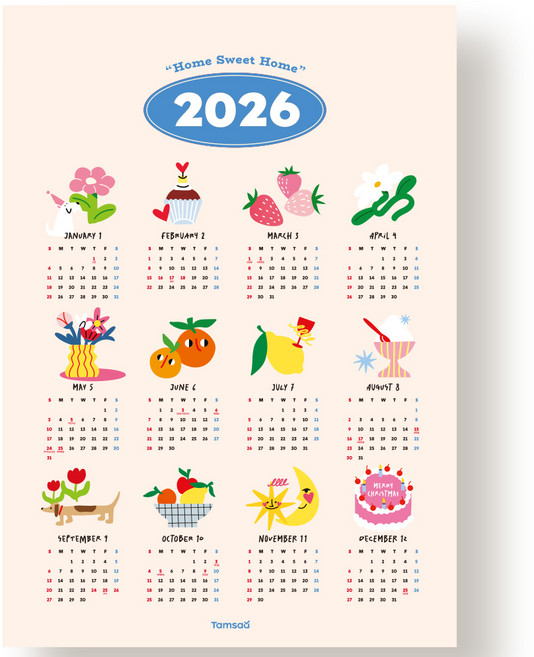 탐사 home sweet home 2026 빅사이즈 포스터 캘린더 A2, 1개