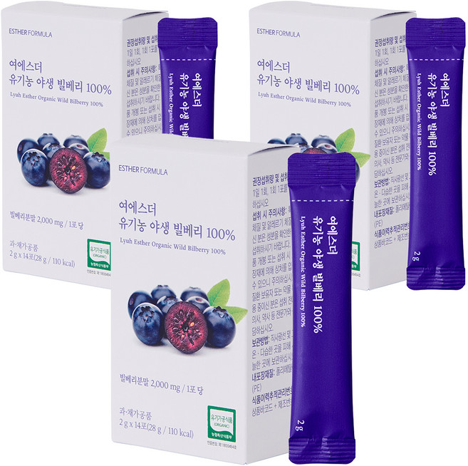 에스더포뮬러 여에스더 유기농 야생 빌베리 100% 14p, 3개, 14회분