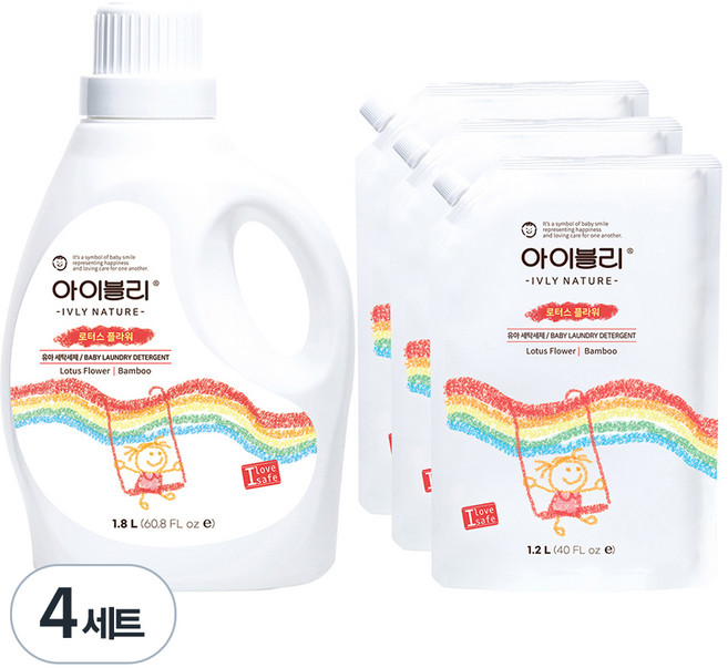 아이블리네이처 유아 세제 로터스플라워향 1.8L + 리필 1.2L x 3p, 4세트