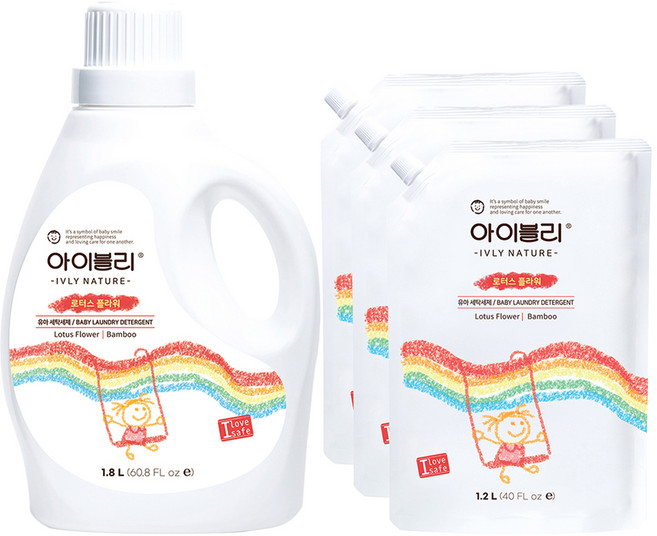 아이블리네이처 유아 세제 로터스플라워향 1.8L + 리필 1.2L x 3p, 1세트