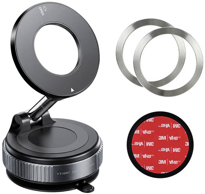 홈플래닛 진공흡착 접이식 맥세이프 호환 마그네틱 스마트폰 거치대, 블랙, 1개