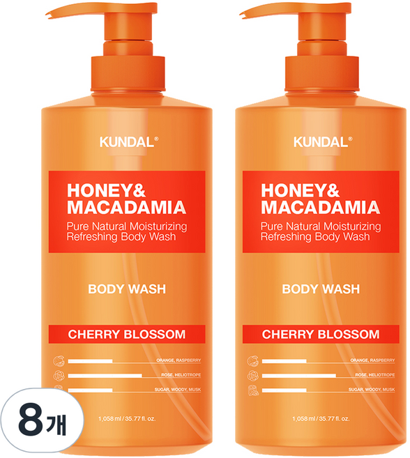 쿤달 허니 앤 마카다미아 퓨어 바디워시 체리블라썸, 1.058L, 8개