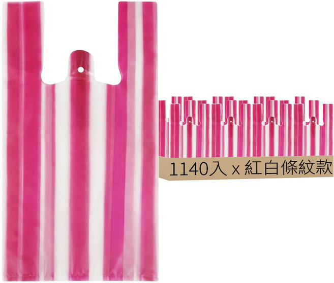 環保手提背心袋 1斤 紅白條紋款 190入, 6包