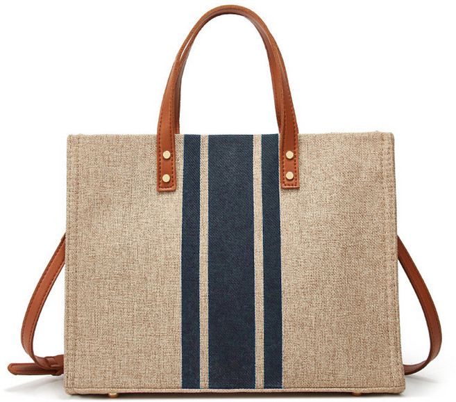 미나티 썸머 린넨 가죽핸들 스퀘어 토트백 숄더백 Y84