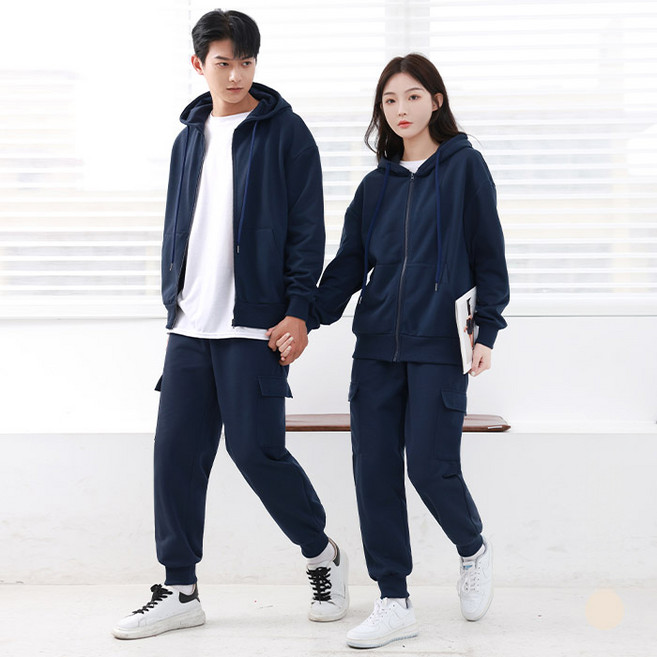 턴키 남녀공용 빅사이즈 오버핏 기모 트레이닝 후드집업 + 카고 조거 팬츠 세트 FW-2300