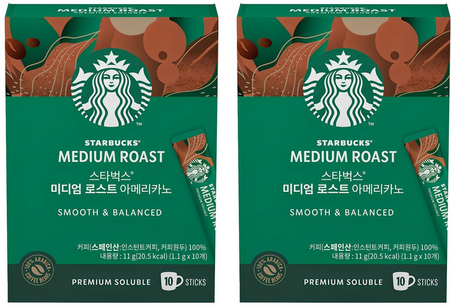 스타벅스 미디엄 로스트 아메리카노 스틱 원두커피믹스, 1.1g, 10개입, 2개