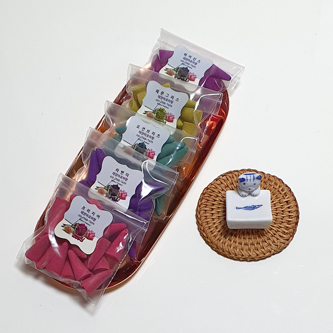 아로마 콘향 인센스 5종 x 20p + 향받침 세트, 프리지아, 라벤더, 오션브리즈, 레몬그라스, 하이신스