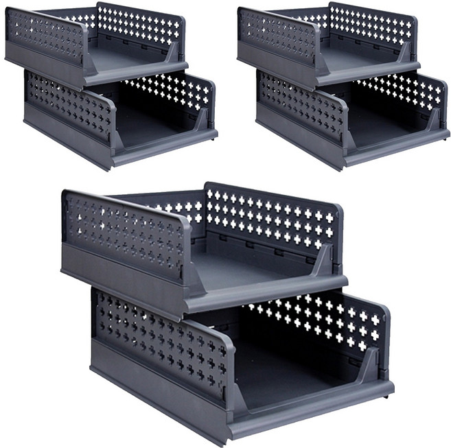 올리빙 국내 제조 크로스 접이식 슬라이딩 리빙박스, 그레이, 6개