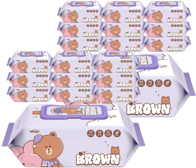 아이러브베베 라인프렌즈 드림브라운 물티슈 캡형, 75g, 77매, 20개