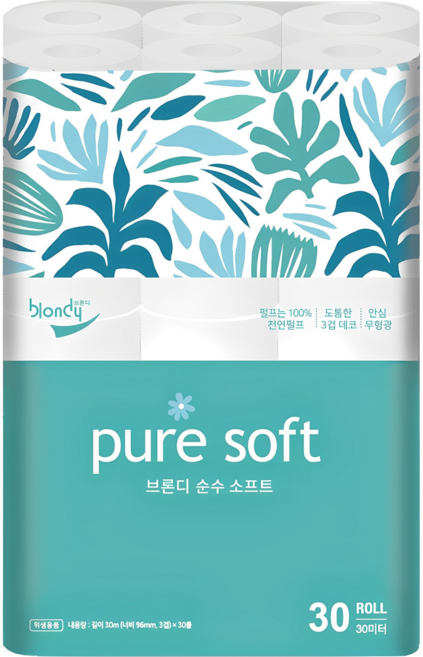 브론디 순수 소프트 천연펄프 3겹 롤화장지, 30m, 30개입, 1개