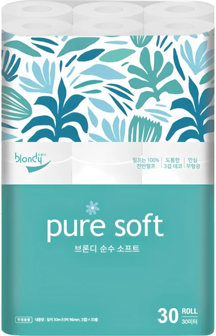 브론디 순수 소프트 천연펄프 3겹 롤화장지, 30m, 30개입, 1개 - 쿠팡