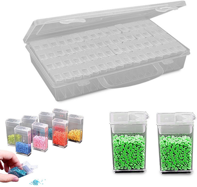 마켓플랜 비즈 보석 십자수 악세사리 보관함 케이스 64구, 투명, 1개