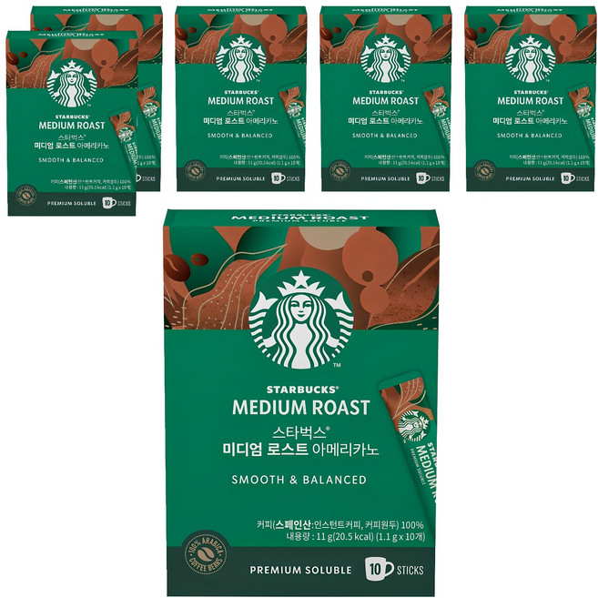 스타벅스 미디엄 로스트 아메리카노 스틱 원두커피믹스, 1.1g, 10개입, 6개