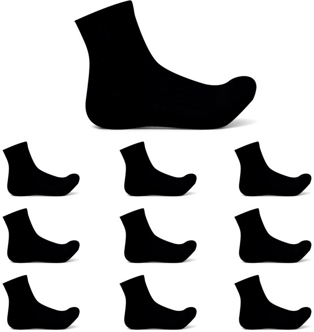 티아이바로 남성용 2중파일 스포츠 단목 양말 10켤레, 블랙, 10개