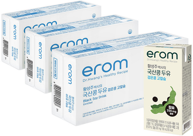 이롬 황성주 박사의 국산콩 두유 검은콩 고칼슘, 190ml, 72개