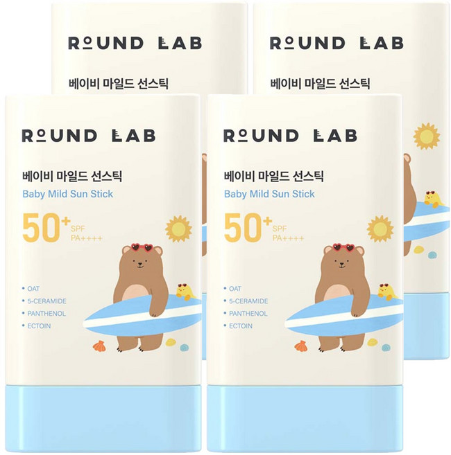 라운드랩 유아용 마일드 선스틱 SPF50+ PA++++, 21g, 4개