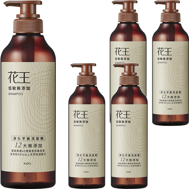 Kao 花王 台灣公司貨 低敏無添加 淨化平衡洗髮精, 500ml, 5瓶