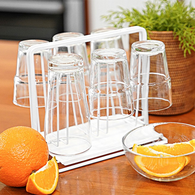생활공식 주방 물빠짐 스탠드 스틸 컵 건조대 6구, 화이트, 1개