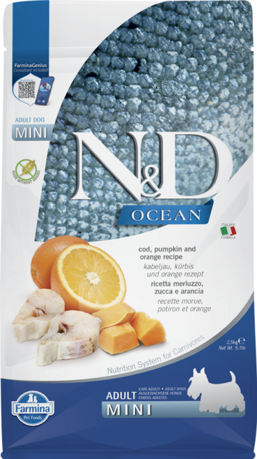 Farmina 法米納 ND天然海洋系列 OD2全齡犬 無穀 南瓜, 1個, 2500g, 鱈魚南瓜