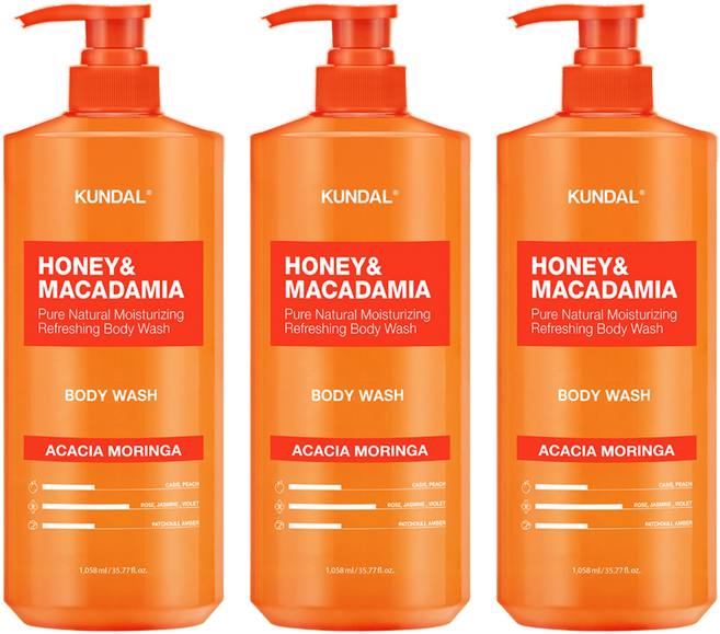 쿤달 퓨어 퍼퓸 바디워시 대용량 아카시아모링가향, 1.058L, 3개