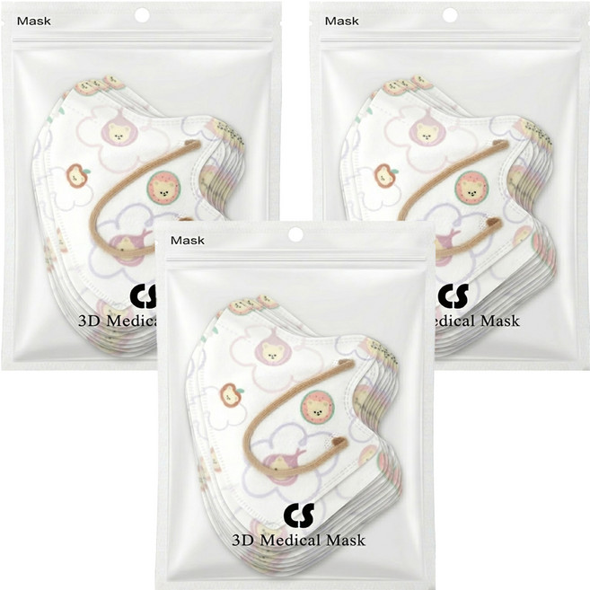 CS 凱馺國際 兒童3D立體醫用口罩 未滅菌, 20片, 3包, 棉花小熊