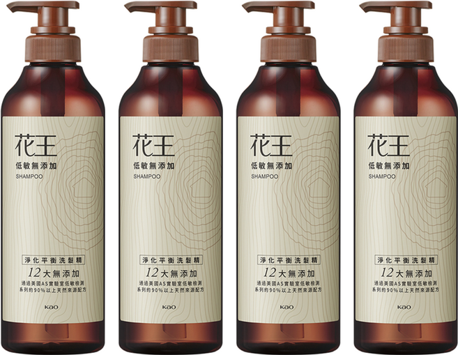 Kao 花王 台灣公司貨 低敏無添加 淨化平衡洗髮精, 500ml, 4瓶