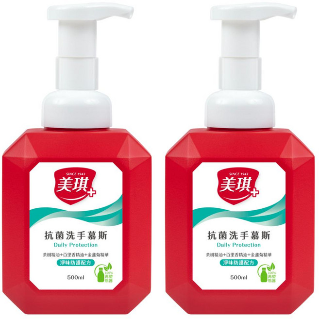 美琪 抗菌洗手慕斯 淨味防護 添加橘油＋薄荷精油, 500ml, 2瓶