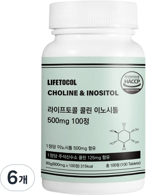 라이프토콜 콜린 이노시톨 500mg, 100정, 6개 - 쿠팡