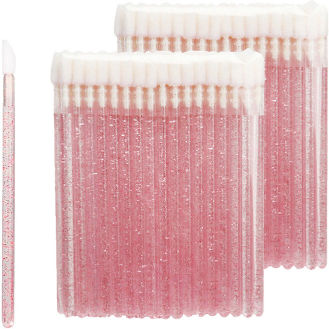 라몽 반짝이 일회용 미니 브러쉬 100p, 2개, 레드