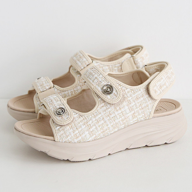 디지엔 여성용 아리아 초경량 컴포트 쿠션 트위드 통굽 샌들