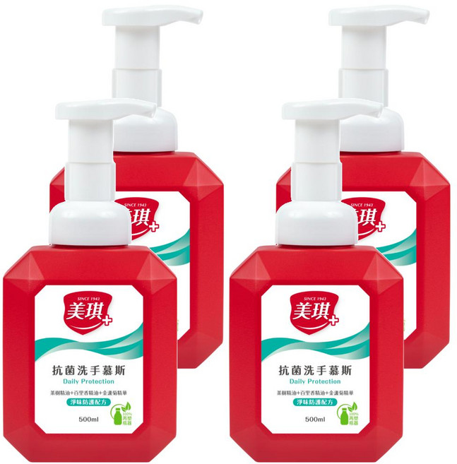 美琪 抗菌洗手慕斯 淨味防護 添加橘油＋薄荷精油, 500ml, 4瓶