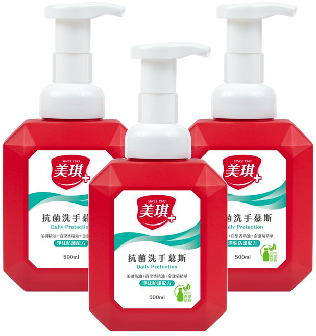 美琪 抗菌洗手慕斯 淨味防護 添加橘油＋薄荷精油, 500ml, 3瓶