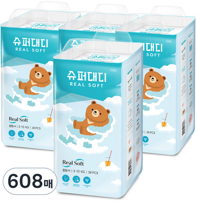 슈퍼대디 리얼소프트 밴드형 기저귀 유아용, 중형(M), 608매