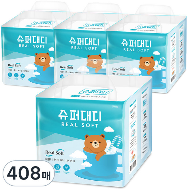 슈퍼대디 리얼소프트 밴드형 기저귀 유아용, 대형(L), 408매