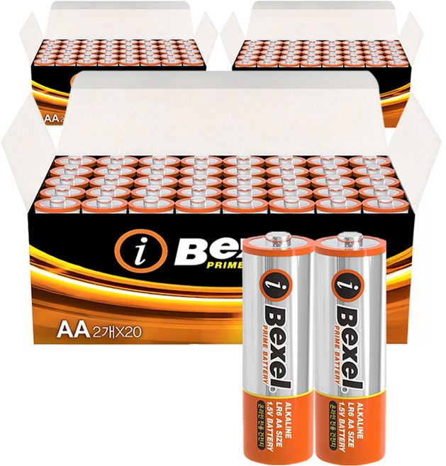 벡셀 아이프라임 알카라인 AA건전지, 40개입, 3개