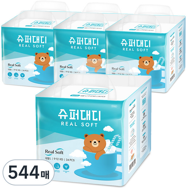 슈퍼대디 리얼소프트 밴드형 기저귀 유아용, 대형(L), 544매