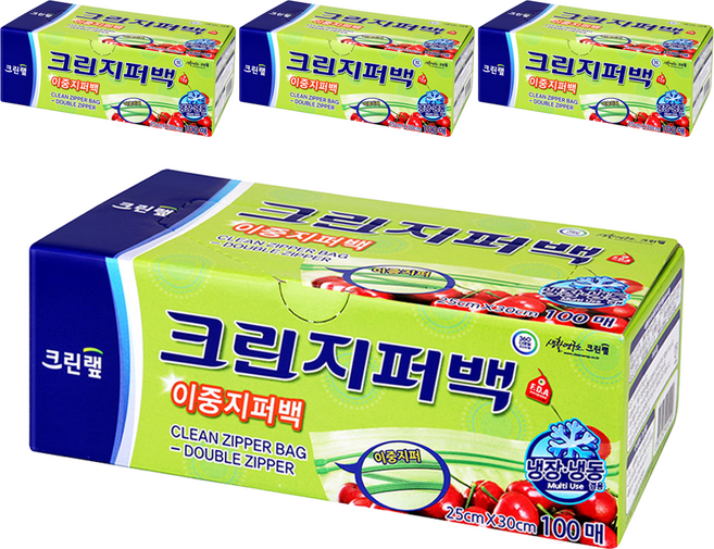 크린랩 크린 이중지퍼백, 대(L), 100개입, 4개