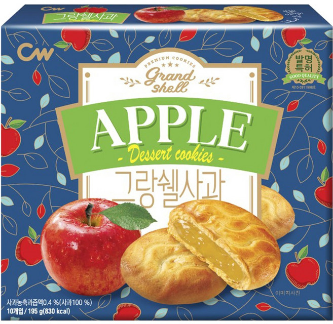 청우식품 그랑쉘사과 과자파이, 195g, 1개