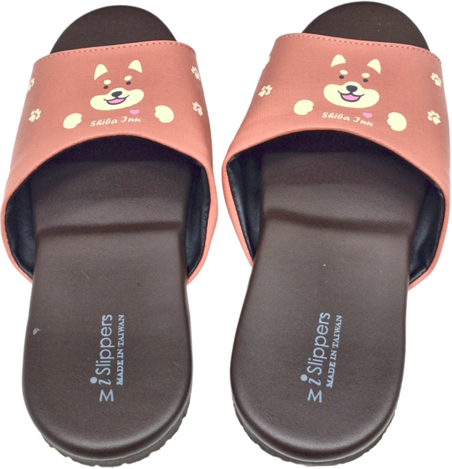 TAIWAN SLIPPER 台灣犀利趴 台灣製造 經典系列 皮質室內拖鞋 CC84-M 200g, Q萌柴犬 粉色, 1雙